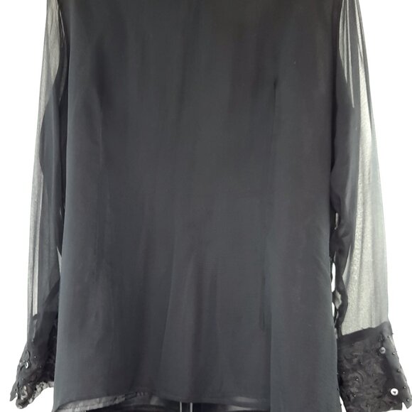 Vintage Ice Black Beaded Elegant Formal Sheer Long Sleeve Tunic Top - Picture 7 of 10